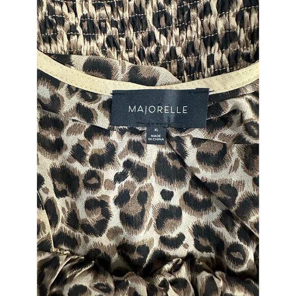 MAJORELLE size XL Mini Dress Short Sleeve Lexi Leopard Print Smocked Revolve - Picture 5 of 6